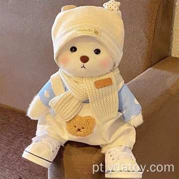 Boneca de urso branco de pelúcia fofo